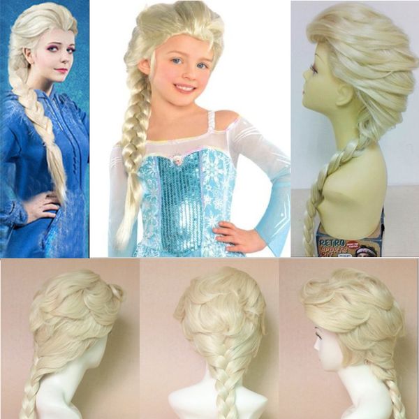 Grosshandel Heisse Prinzessin Frozen Snow Queen Elsa Weberei Braid Licht Blonde Cosplay Perucke Kinder Erwachsene Schnee Konigin Gold Lange Perucken