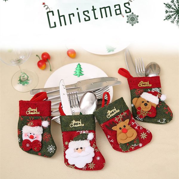

new christmas hat silverware holder xmas mini red santa claus cutlery bag party decor cute gift hat tableware holder set ib522