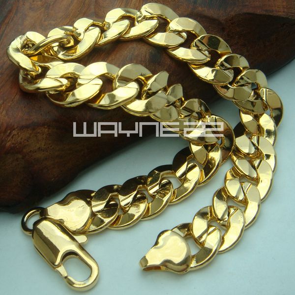 

18k yellow gold gf mens ladies solid bracelet bangle ring links chain b145, Black