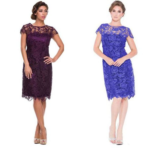 

mother off bride dresses short lace knee length formal gowns for wedding party purple maroon royal blue bridesmaid gowns cheap, Black;red
