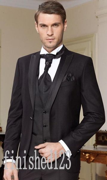 

new arrivals one button brown groom tuxedos peak lapel groomsmen man wedding prom dinner suits (jacket+pants+vest+tie) g5013, Black;gray