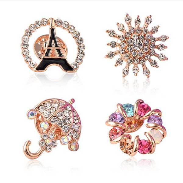 

романтический эйфелева башня брошь позолоченные ювелирные изделия для женщин emeral кристалл pin броши мода шарф bijoux аксессуары, Gray