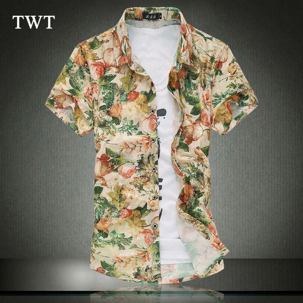 

wholesale-7xl / 6xl / 5xl / 4xl / 3xl floral man shisi slip summer silk cotton shirt casual short-sleeved shirt popular, White;black