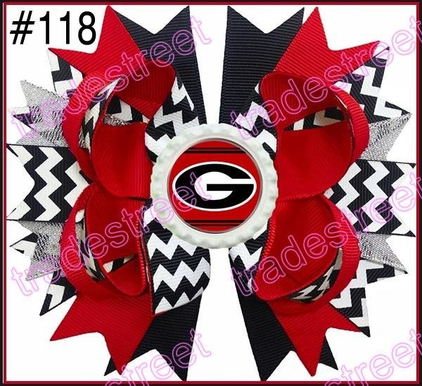 

50pcs 5''college team ribbon hair bows stacked hair bows ncaa girl big hair bow lsu qu ku bows, Slivery;white