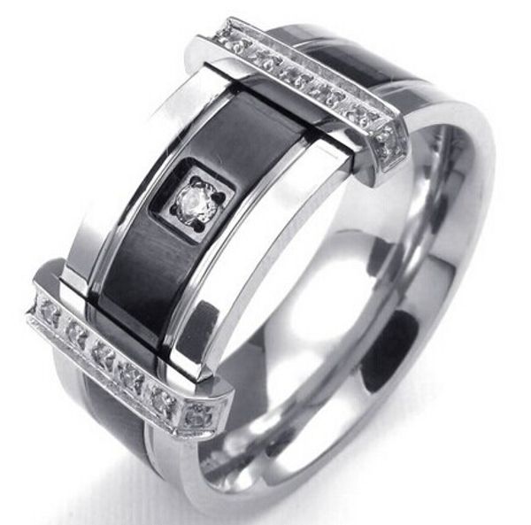 

Mens Cubic Zirconia Stainless Steel Ring Charm Elegant Wedding Band Black Silver US Size 7 to 13 Drop Shipping