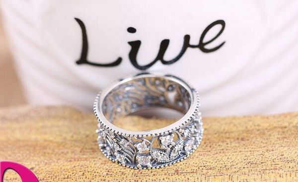 

100% authentic 925 sterling silver rings with cubic zirconia retro style pattern hollow ring diy jewelry fits for pandora charms jewelry