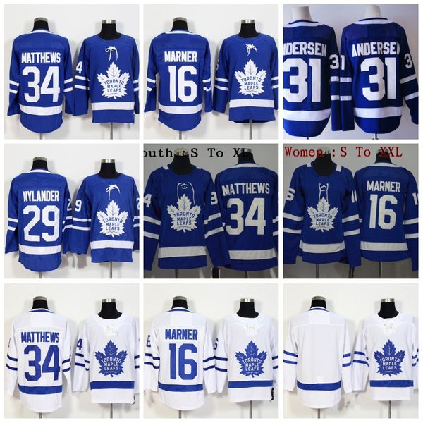 

#34 Auston Matthews 2017-2018 Toronto Maple Leafs Men Women Youth 16 Mitch Marner 31 Frederik Andersen 29 William Nylander Hockey Jersey