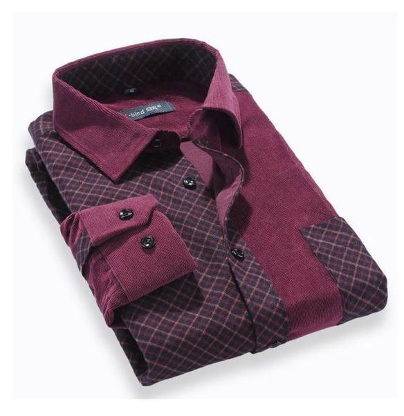 

wholesale-2016 new fashion chemise men corduroy fashion stitching lattice long sleeve shirts camisa hombre patchwork corduroy mens shirts, White;black