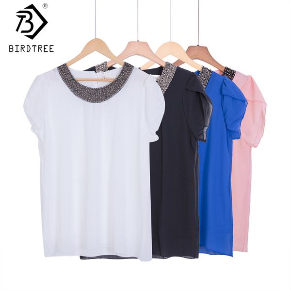 

wholesale- exclusive 9 color s-4xl new blouses women loose chiffon casual beading blouse pullover shirt chemise femme big size #1006, White