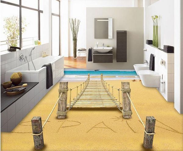 

window mural wallpaper seaside beach wooden bridge 3d floor floor wallpapers for living room