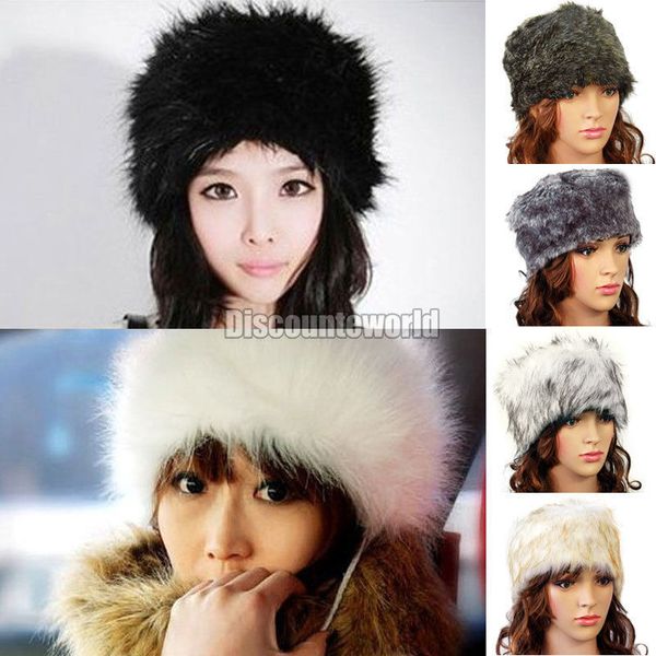 

Wholesale-2015 New Style Ladies Faux Fur Winter Ski Russian Cossack Style Hat Headband Ear Warmer 6 Color