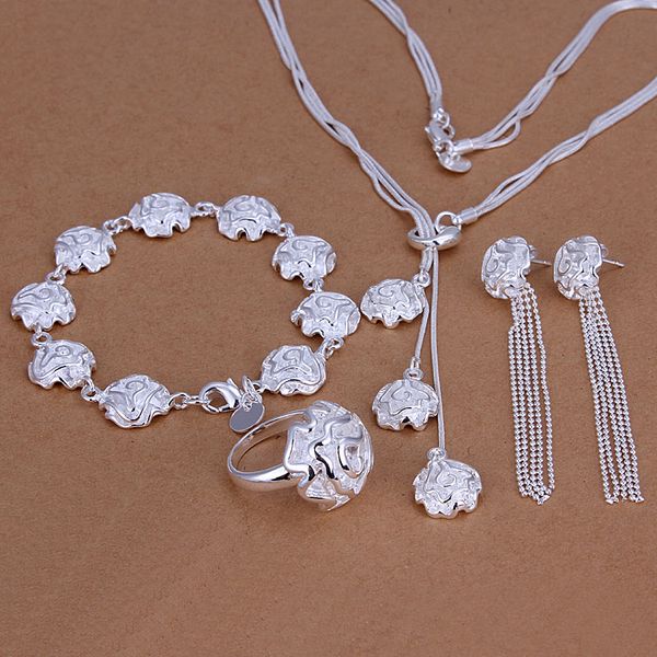 

high grade 925 sterling silver rose set jewelry set dfmss241 brand new factory direct sale 925 silver necklace bracelet earring ring, Slivery;golden