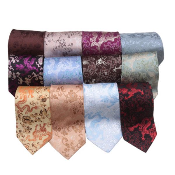 Creativo Drago Fortunato Disegni Cravatte Stile Cinese di Fascia Alta Naturale GENUINO Broccato di Seta Cravatte Standard da Uomo per Banchetto Festa di Compleanno