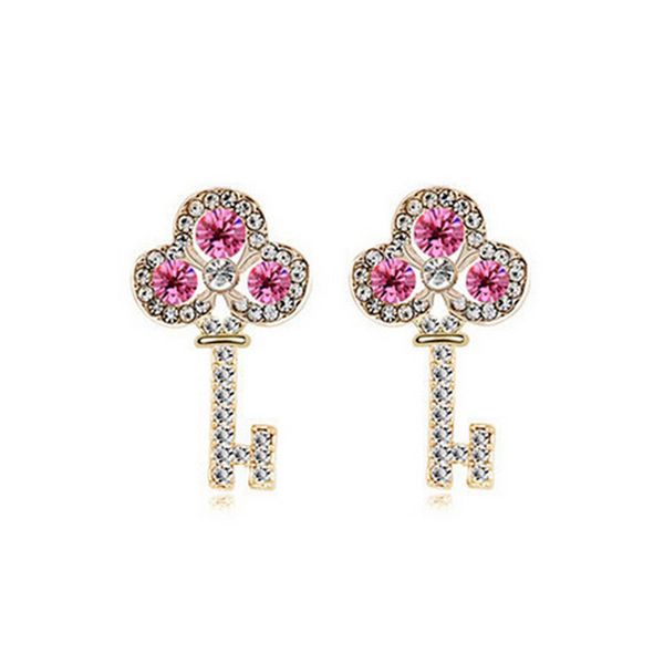 

ramontic 18kgp key stud earrings for women gift 3 leaf flower earrings fashion jewelry 8228, Golden;silver