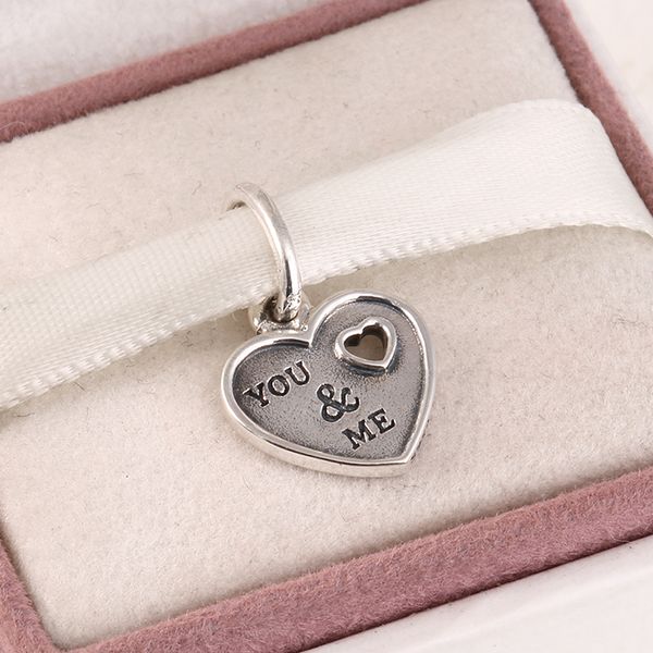 

fits pandora diy charms bracelet 2015 new 925 sterling silver letters of you & me hearts charms pendants for women jewelry, Bronze;silver
