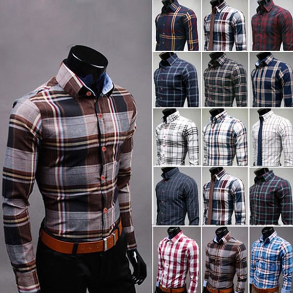 Wholesale-new arrival autumn -summer 16colors casual shirt men  famous long sleeves Men's plaid shirt 100 % cotton fashion