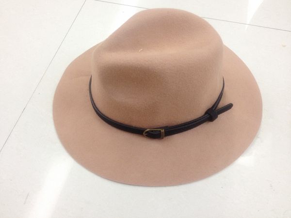 Novo Cinto do Homem Do Vintage Aba Larga 100% Chapéu De feltro De Lã Floppy Bowler Cap Fedora Para A Mulher Frete Grátis