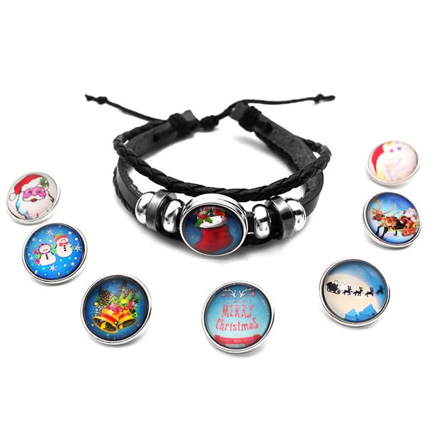 

10 christmas styles noosa snap button leather bracelets chunk 20mm ginger snap braided charm bracelets for women&men's fashion diy jewe, Golden;silver