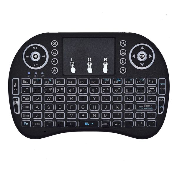 Mini RII I8 Wireless Keyboard 2.4g Air Mouse Remoto Controle Remoto TouchPad Backlit para Smart Android TV Caixa Tablet PC Português 150 pcs