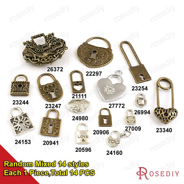 

20596)старинные сердца замок подвески подвески diy выводы для ювелирных изделий ожерелье или браслеты, делая случайные смешанный стиль diy, Bronze;silver
