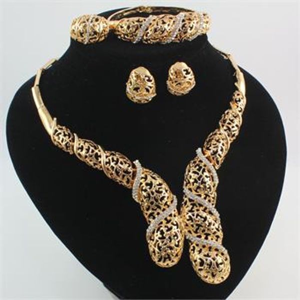 Sets Schmuckset Dubai 18K Gold plattiert Kristall hohl Hochzeit Luxus Frauen Party Kristall Braut Halskette Set