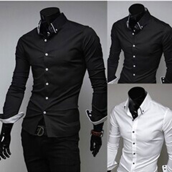

горячая новая мода мужчины повседневная Slim Fit с длинным рукавом кнопка вниз рубаш