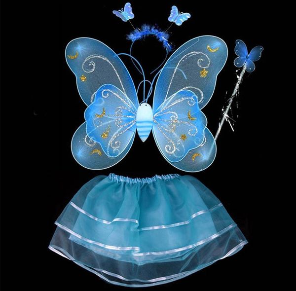 

2016 dhl 20set lot wholesale carnival costumes single layer fairy wings set with tutu 6 colors mix 4pcs in one set