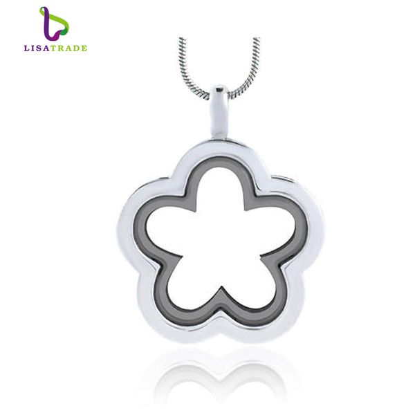 

5PCS !! Silver Flower glass floating charm locket Zinc Alloy 26.5x33mm(chains included for free) LSFL010-1-3*5