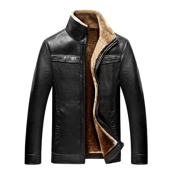 

new business casual winter very warm thick faux fur leather jacket faux leather coat plus size flocking zipper coat high-quality, Black