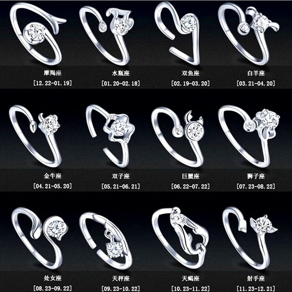 

new 925 sterling silver fashion jewelry 12 constellation zirconium s925 silver diamond ring series girl gift 1752