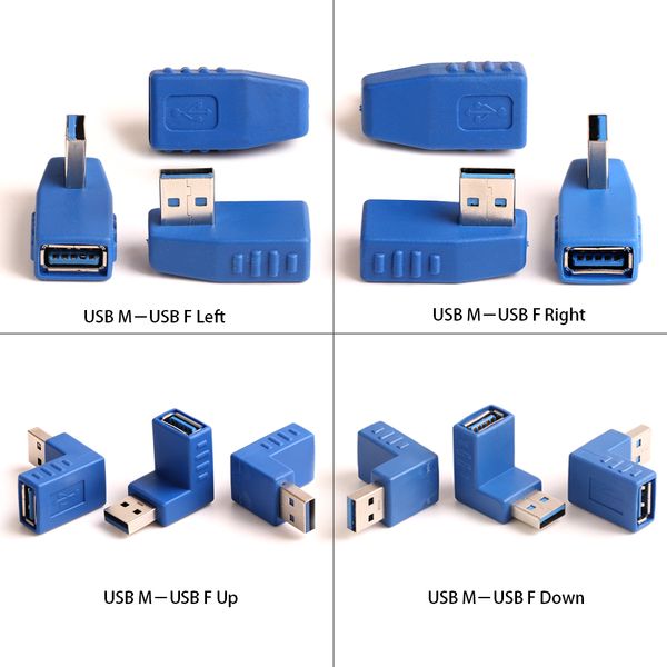Универсальный USB 3.0 Тип мужчина для женщин левый + правый штекер 90 градусов вверх + нижний угловой разъем адаптерный муфт высококачественный синий