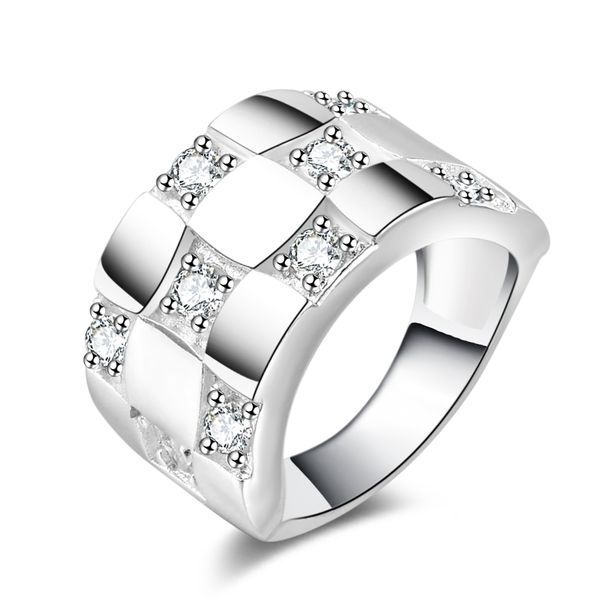 

new 925 sterling silver fashion jewelry flash diamond grid with white diamond with pave zircon ring sell girl gift 1740