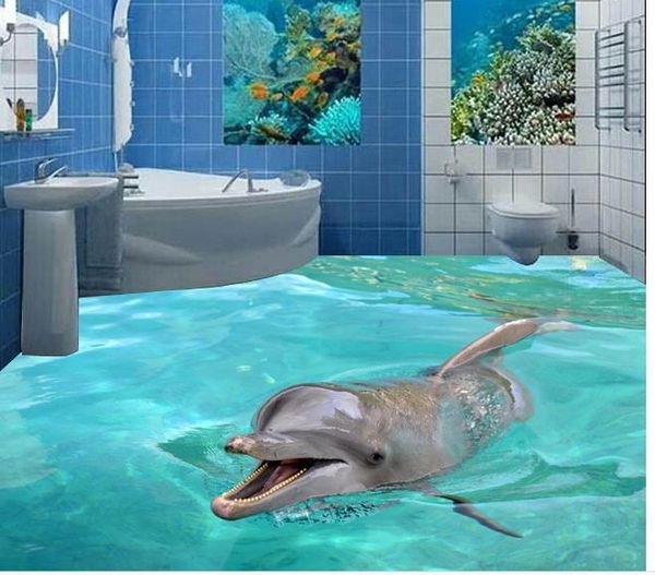 

custom p floor wallpaper 3d stereoscopic 3d dolphins floor 3d mural pvc wallpaper self-adhesion floor wallpaer 20157011