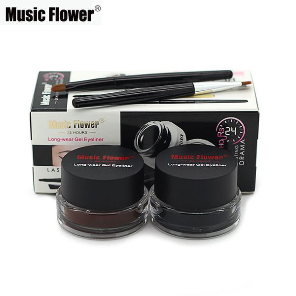 

wholesale-brand music flower brown + black gel eyeliner make up waterproof smudge-proof cosmetic set eye liner makeup + 2 brushes