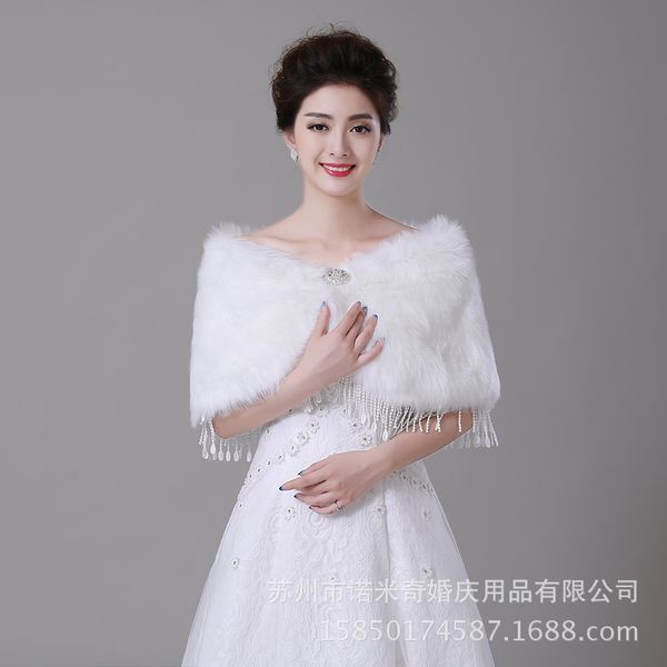 

winter bridal shawl wraps imitation rabbit hair coat tassel edge wedding dress fur shawls warm waistcoat evening party