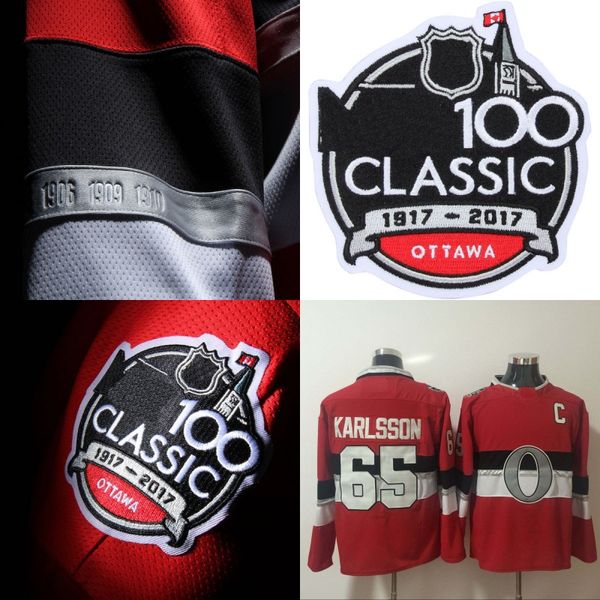 

#65 Erik Karlsson 2018 Centennial Classic Jersey Ottawa Senators 100 Anniversary Patch Blank 100% Stitched Ice Hockey Jerseys Free Shipping