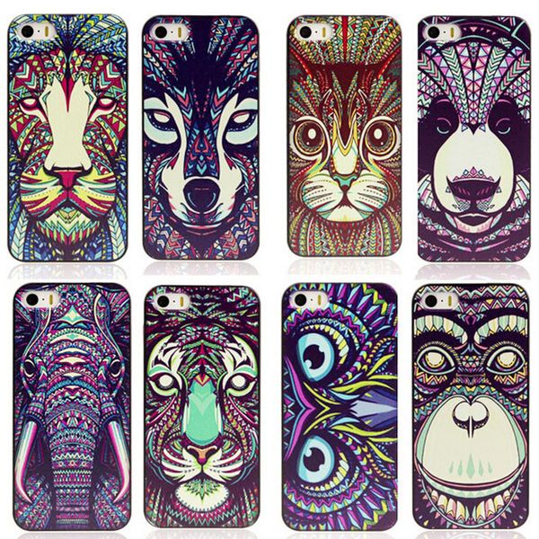 

wholesale-for 5 5g 5s case cover new fashion cute aztec animal elephant tiger owl orangutan bear kitten wolf painted back lucky