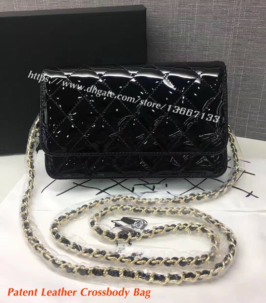 

Factory Price Women's Mini Crossbody Bag 20CM Black Genuine Patent Leather Flap Chain Bag Female Fashion Shoulder Messenger Bags