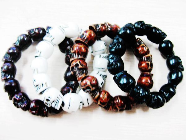

12 pcs bracelet tibetan death skull yak bone powder skulls mans bangle jewelry, Black