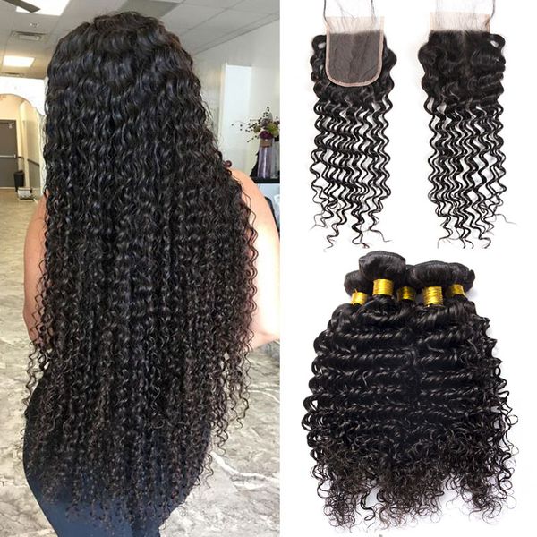 

malaysian human hair deep wave 3 bundles with lace closure unprocessed 7a virgin hair natural black deep wave human hair extensions, Black;brown