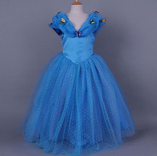 

wholesale new arrival girls cinderella dress girl party dresses with pretty butterfly for moive kids cosplay dress free, Red;yellow