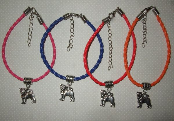 

горячая мода 40 шт. мопс собака кулон шарм многоцветный плетеный канат защиты духовный braceletsbangle женщины мужчины ювелирные изделия пра, Golden;silver