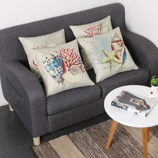 

wholesale- vintage cotton linen conch pillow case waist throw cover home