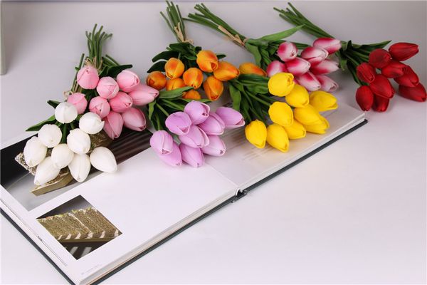 

1x bouquet elegant artificial tulips pu flowers real touch flowers home party decor wedding decoration flores artificiales