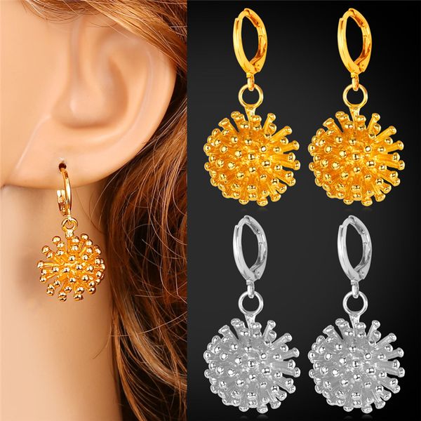 

women's lovely hedgehog earrings platinum plated/18k real gold plated animal jewelry fashion cute drop earrings, Silver