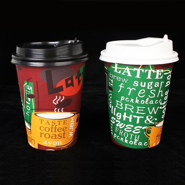 

12oz Color Paper Coffee Cup Disposable Thick Juice Drink Paper Cup with Cover Christmas Party Drinkware 50pcs/lot SK814