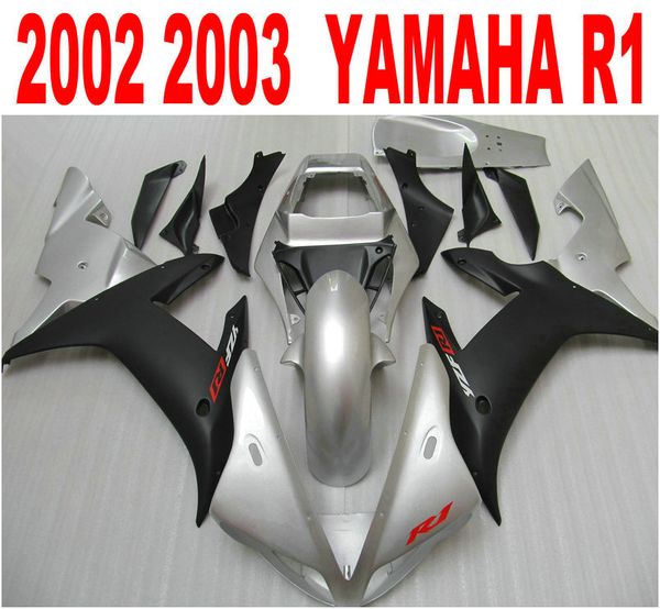 Spritzguss-Verkleidungsset für Yamaha YZF R1 2002 2003, hochwertiges mattschwarz-silbernes Verkleidungsset YZF-R1 02 03 LQ8