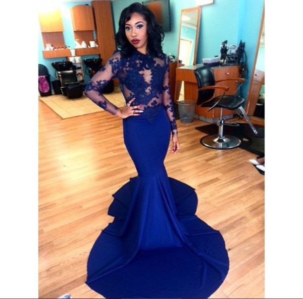 Lace Royal Blue Mermaid Evening Prom Dress Sexy Long Elegant Plus