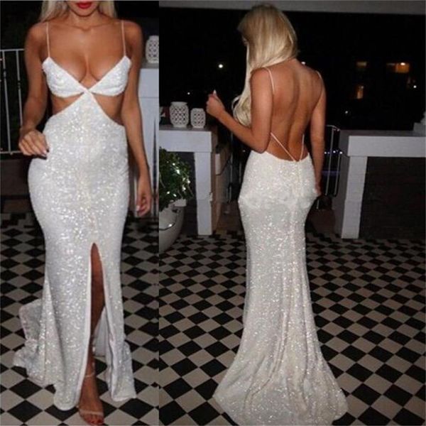 

new spaghetti straps prom dresses sequined open back mermaid evening gown cocktail dresses party eveyning, Black