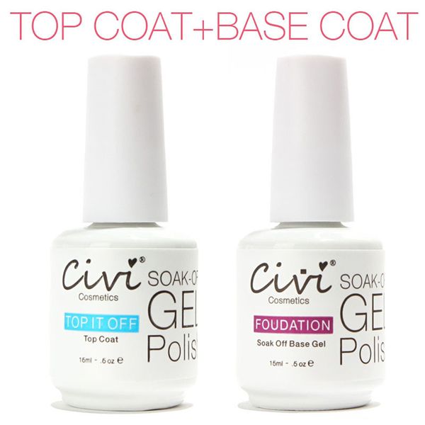 

wholesale-2pcs/lot civi 15ml uv gel nail gel polish uv lamp base foundation soak off base coat + coat nail art nails gel professional, Red;pink